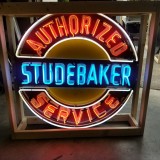 New Studebaker Authorized Service Porcelain Sign with Neon 48 IN Diameter